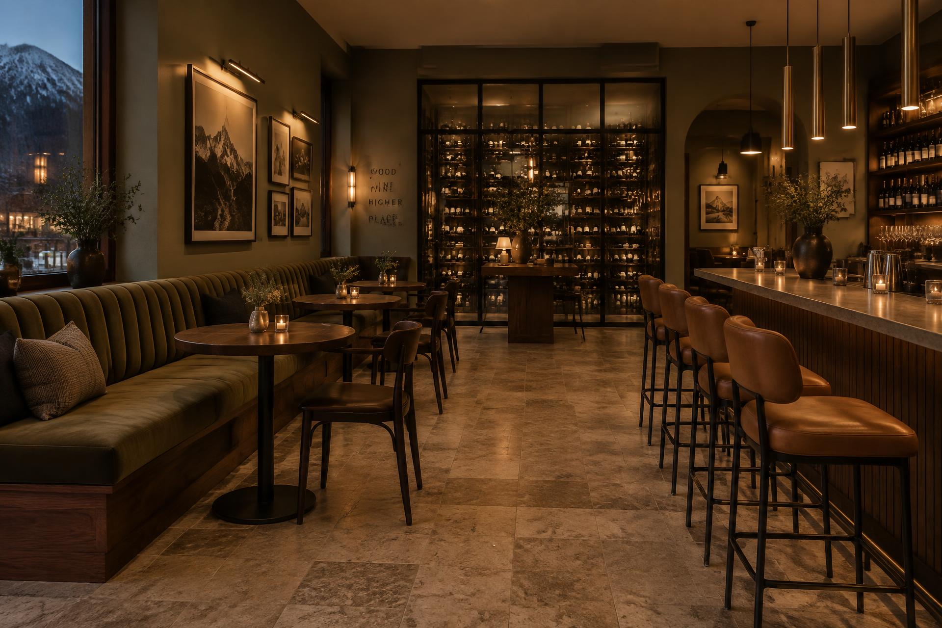Guests in conversation at the Tannin Bar horseshoe bar